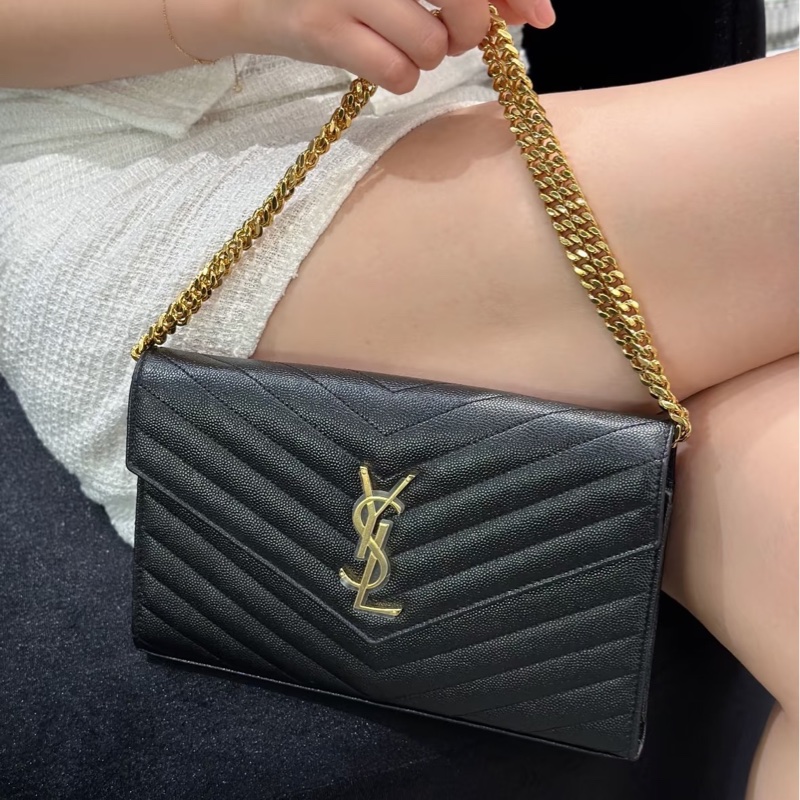 超低價😍99新🆕Ysl聖羅蘭黑金大號魚子醬斜紋Woc手提單肩斜挎包-0