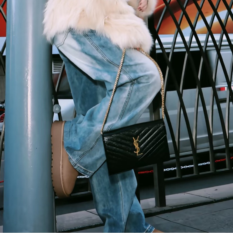 超低價😍99新🆕Ysl聖羅蘭黑金大號魚子醬斜紋Woc手提單肩斜挎包-1