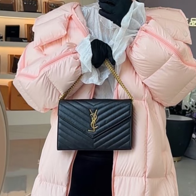 超低價😍99新🆕Ysl聖羅蘭黑金大號魚子醬斜紋Woc手提單肩斜挎包-2