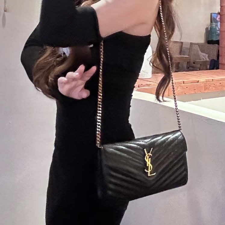 超低價😍99新🆕Ysl聖羅蘭黑金大號魚子醬斜紋Woc手提單肩斜挎包-3