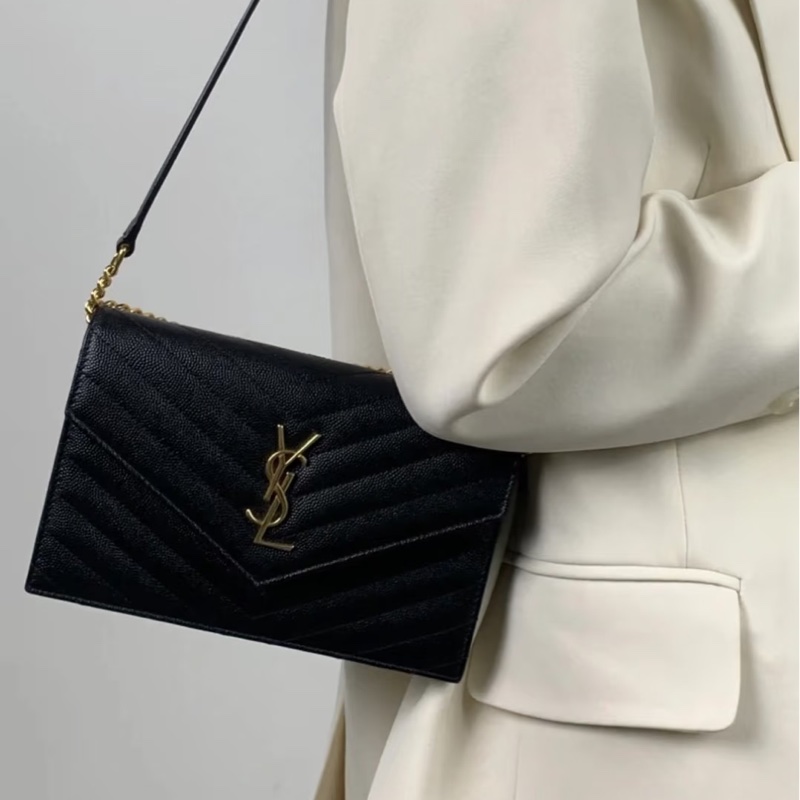 超低價😍99新🆕Ysl聖羅蘭黑金大號魚子醬斜紋Woc手提單肩斜挎包-4