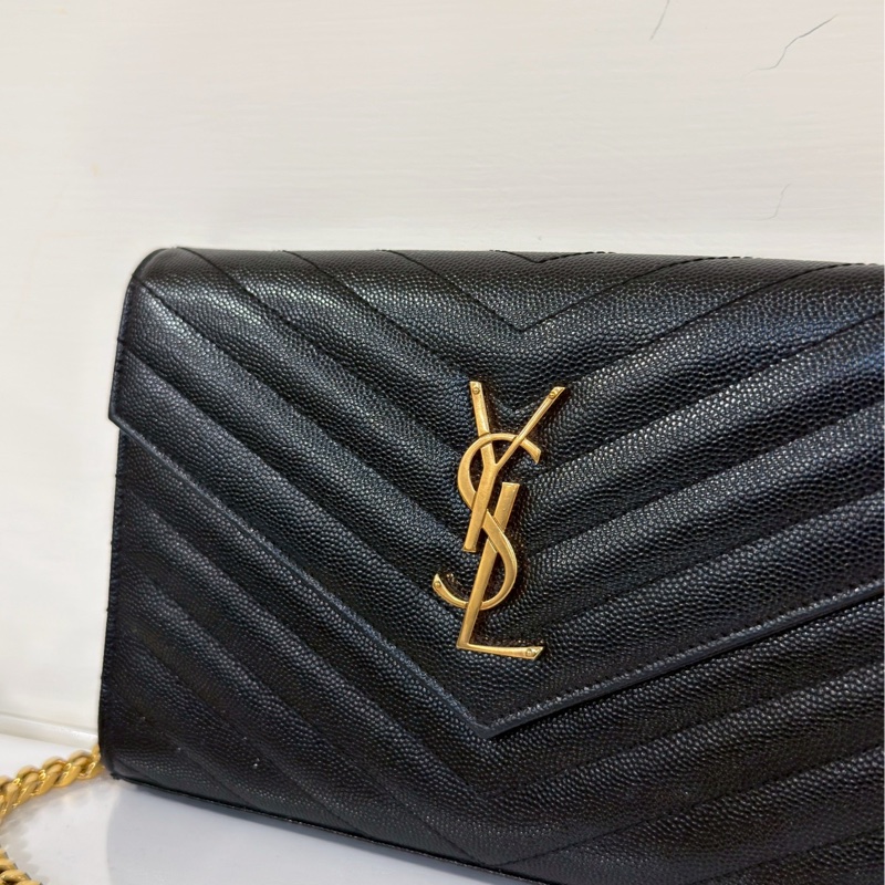超低價😍99新🆕Ysl聖羅蘭黑金大號魚子醬斜紋Woc手提單肩斜挎包-6