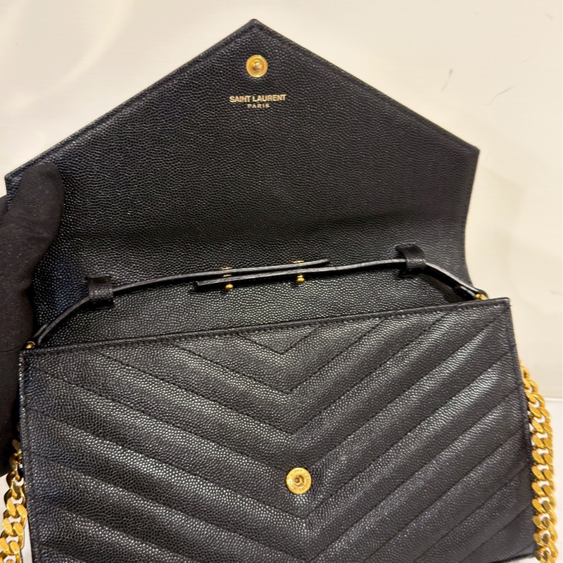 超低價😍99新🆕Ysl聖羅蘭黑金大號魚子醬斜紋Woc手提單肩斜挎包-14