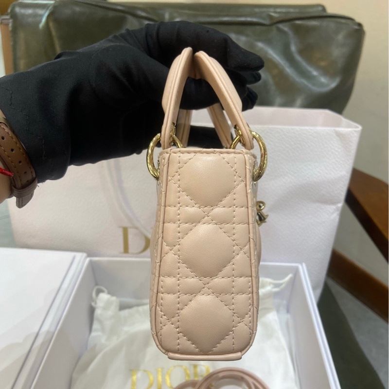 DIOR 超mini粉色黛妃手提肩背斜背包12*11*4 98新配件塵袋盒子-4