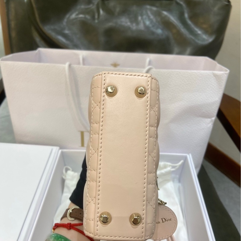 DIOR 超mini粉色黛妃手提肩背斜背包12*11*4 98新配件塵袋盒子-6