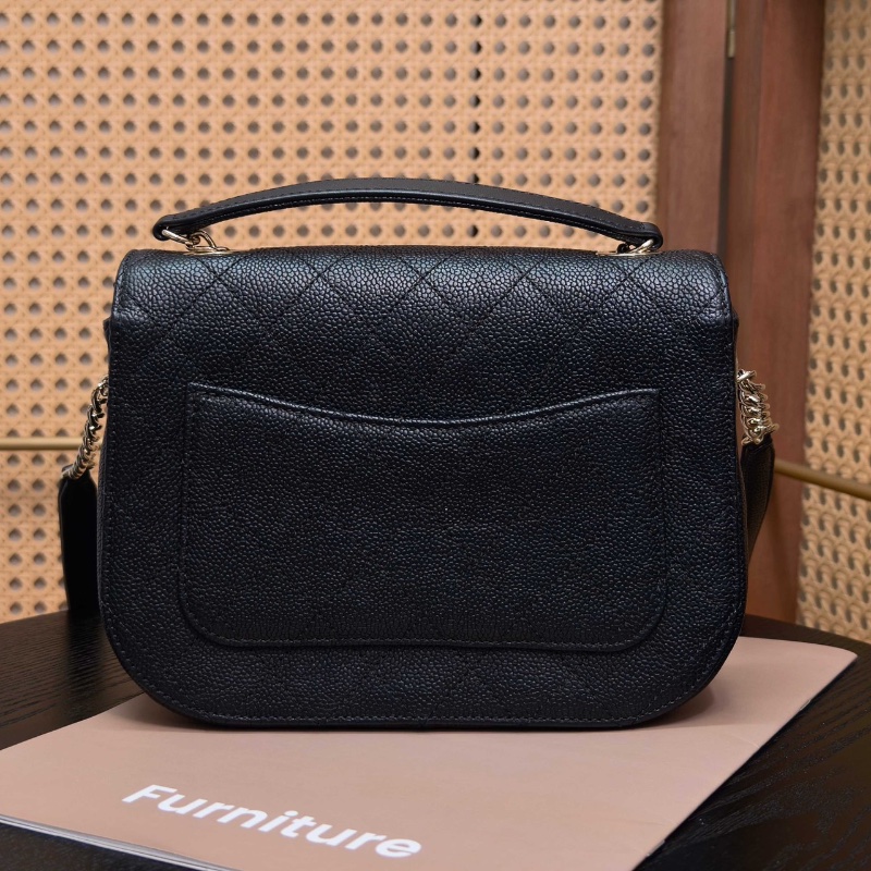 CHANEL黑金荔枝牛皮古巴系列編織郵差肩背斜背鏈條包 21*15*7 98新配件塵袋-6