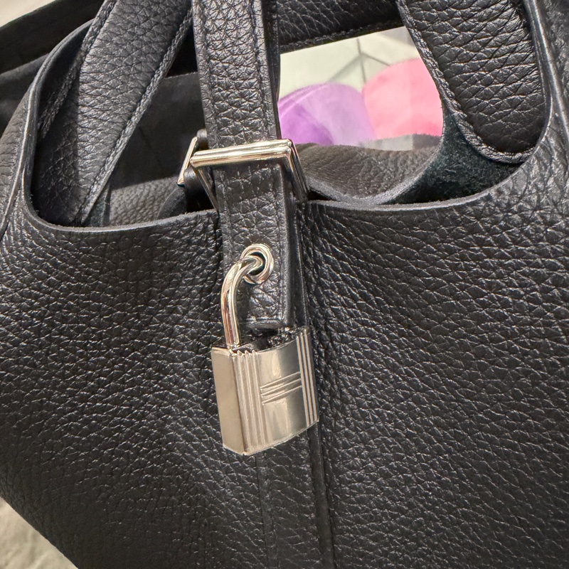 98新原始成色出 Hermes愛馬仕 picotin 菜籃子18黑銀 TC皮 水桶包 Z刻 附件：盒子 塵袋 鎖鑰匙-10