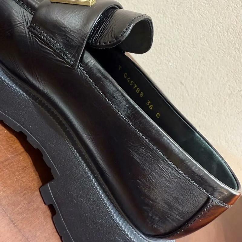 97新 Chanel 黑金字母logo厚底樂福鞋 36碼-4