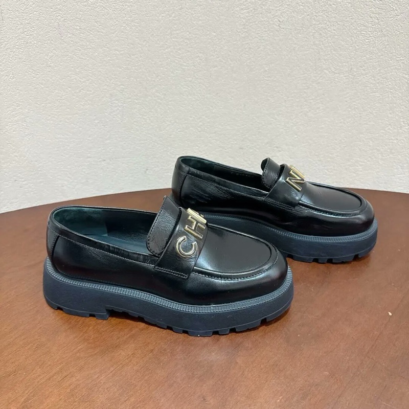 97新 Chanel 黑金字母logo厚底樂福鞋 36碼-10