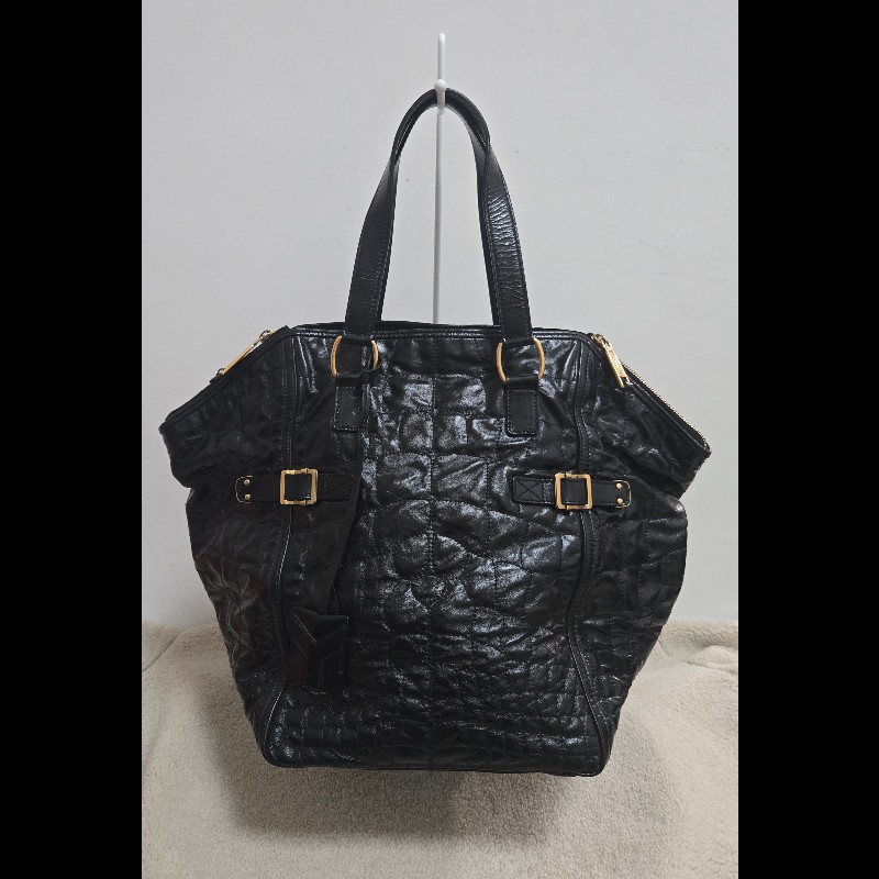 Ysl 聖羅蘭 黑色 皮革 金屬釦 肩背包 手提包-0