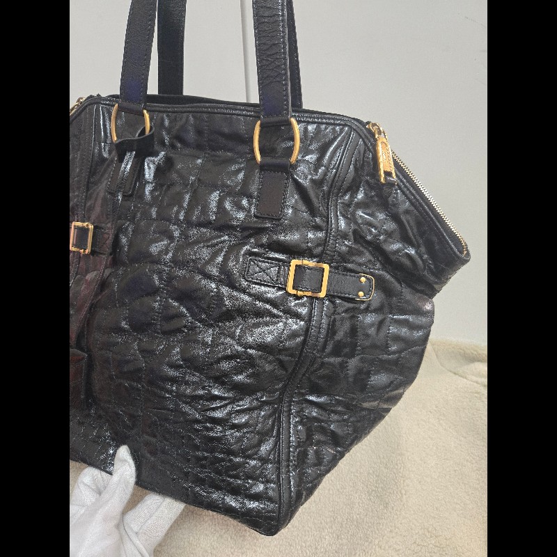 Ysl 聖羅蘭 黑色 皮革 金屬釦 肩背包 手提包-1