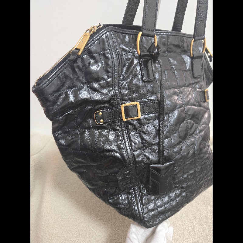 Ysl 聖羅蘭 黑色 皮革 金屬釦 肩背包 手提包-2