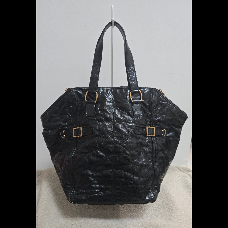 Ysl 聖羅蘭 黑色 皮革 金屬釦 肩背包 手提包-4