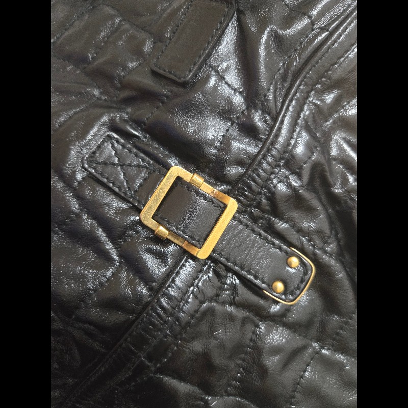 Ysl 聖羅蘭 黑色 皮革 金屬釦 肩背包 手提包-6