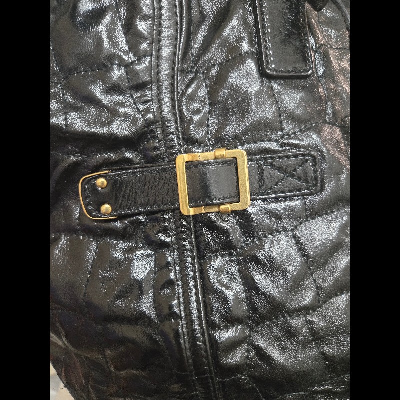 Ysl 聖羅蘭 黑色 皮革 金屬釦 肩背包 手提包-7