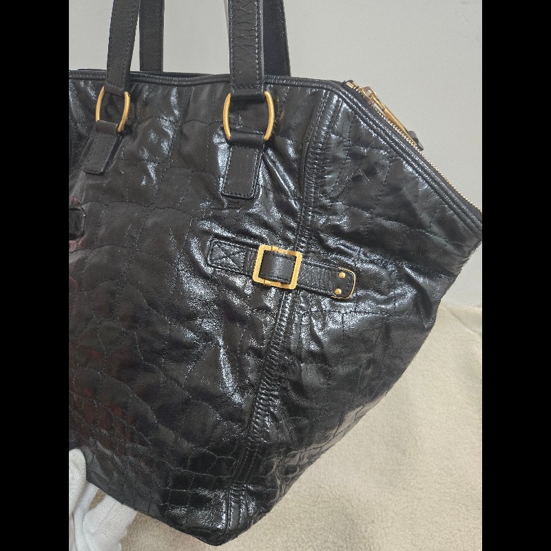Ysl 聖羅蘭 黑色 皮革 金屬釦 肩背包 手提包-8