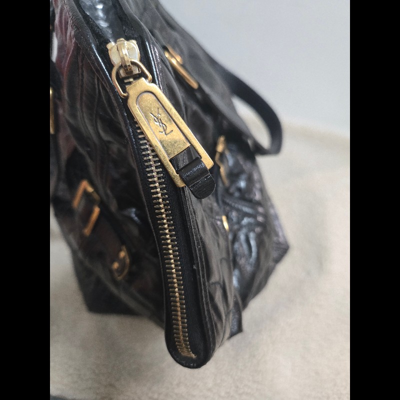 Ysl 聖羅蘭 黑色 皮革 金屬釦 肩背包 手提包-13