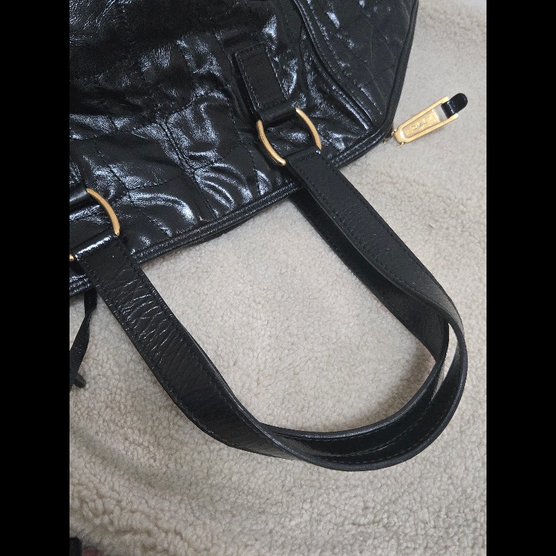 Ysl 聖羅蘭 黑色 皮革 金屬釦 肩背包 手提包-18