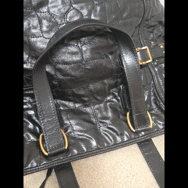 Ysl 聖羅蘭 黑色 皮革 金屬釦 肩背包 手提包-19