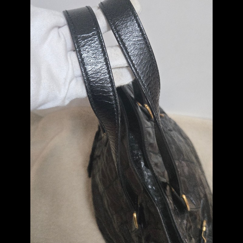 Ysl 聖羅蘭 黑色 皮革 金屬釦 肩背包 手提包-20