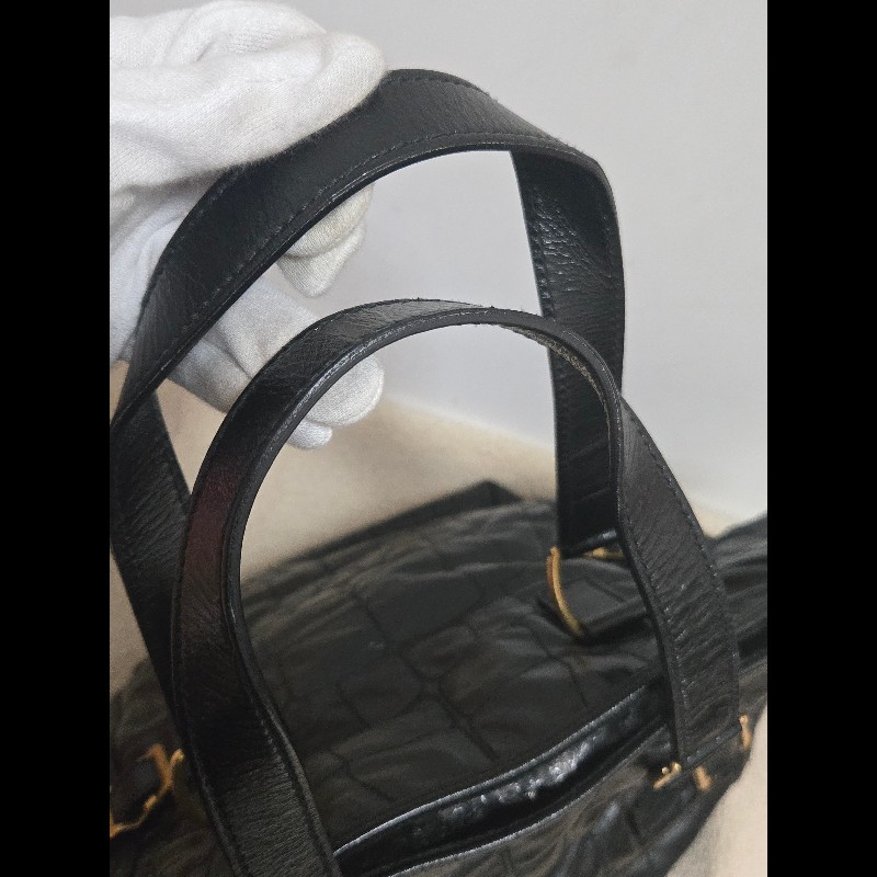 Ysl 聖羅蘭 黑色 皮革 金屬釦 肩背包 手提包-22