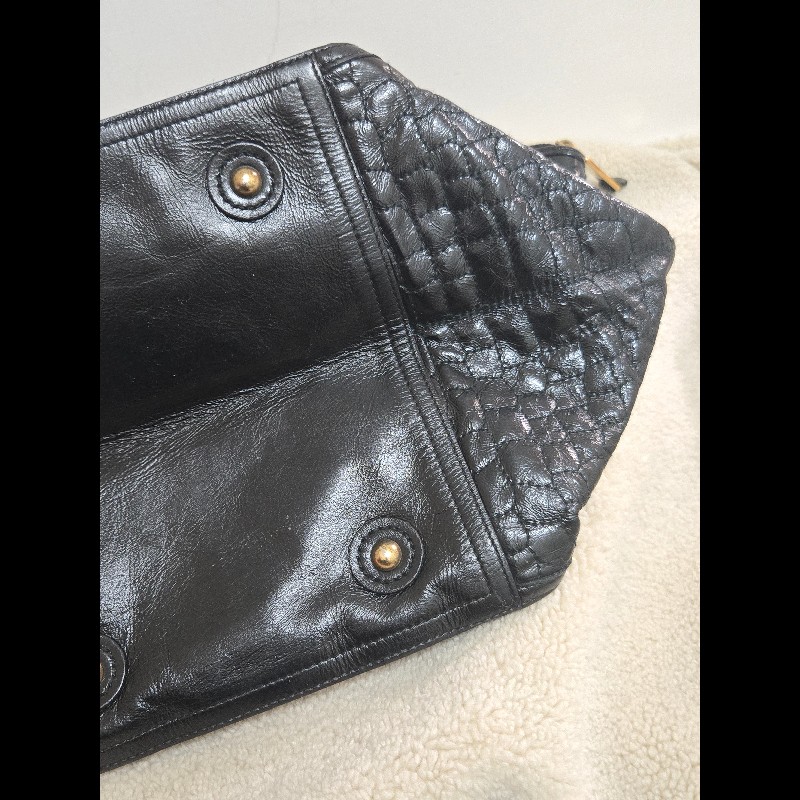 Ysl 聖羅蘭 黑色 皮革 金屬釦 肩背包 手提包-30