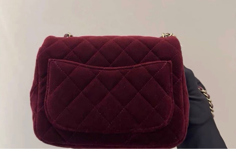 Chanel香奈兒 square flap bag水鑽金球酒紅色絲絨方胖子 滿滿高級感 30開有卡-3