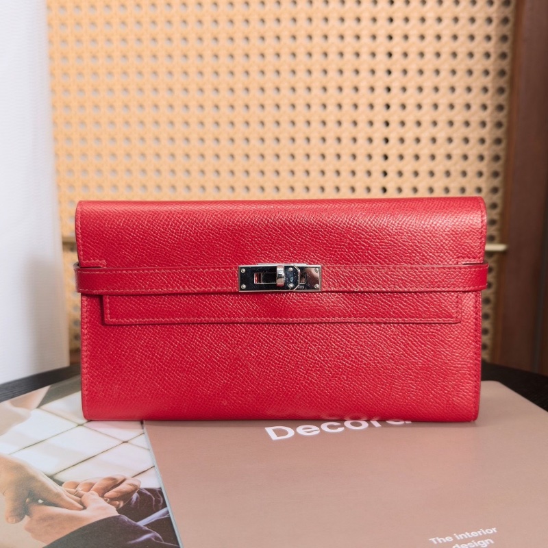 HERMES紅色銀扣Kelly長款錢包20*11*2 98新配件塵袋-1