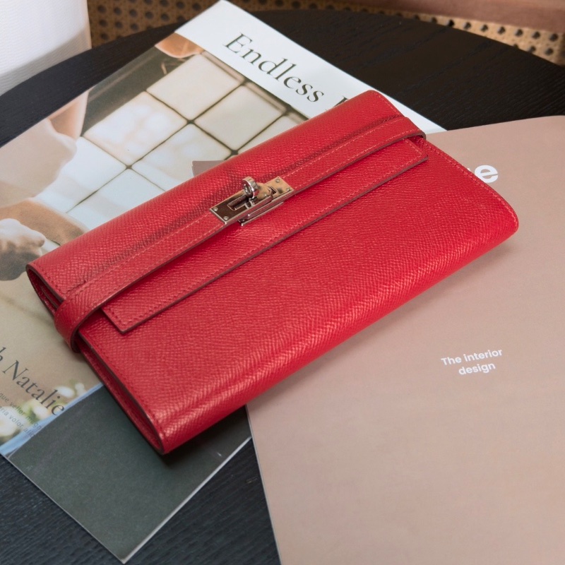 HERMES紅色銀扣Kelly長款錢包20*11*2 98新配件塵袋-3
