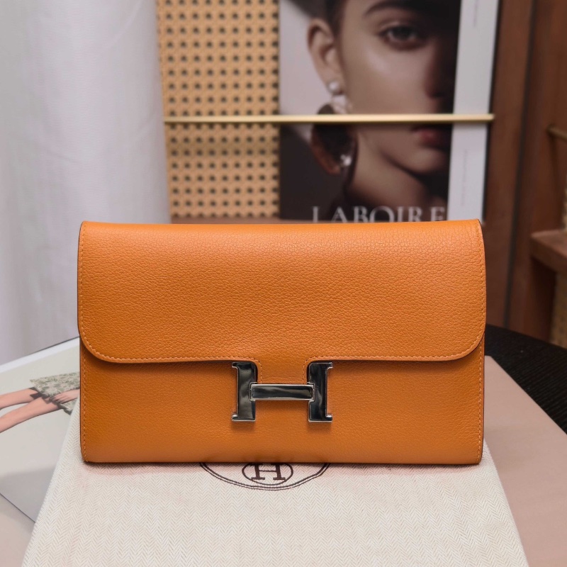 HERMES橙色銀扣康康長款錢包20.5*12*2.5 98新配件塵袋-1