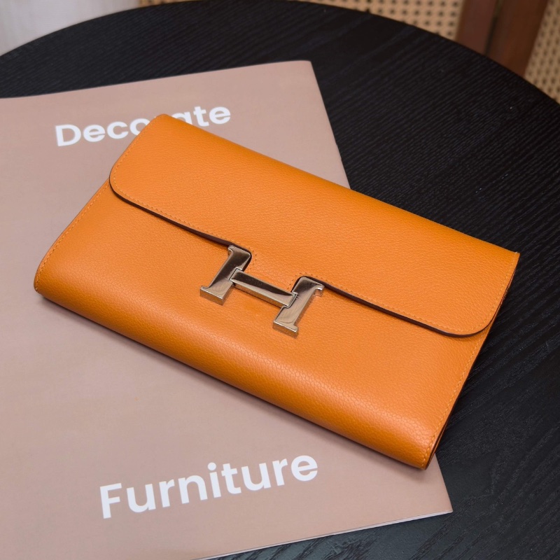 HERMES橙色銀扣康康長款錢包20.5*12*2.5 98新配件塵袋-5