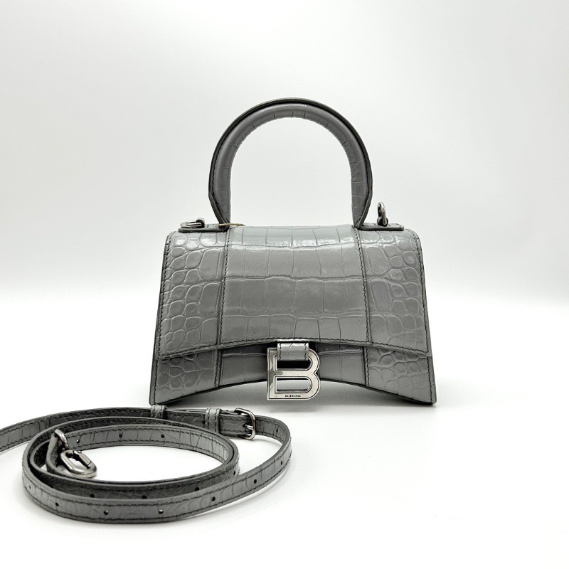 BALENCIAGA銀色XS    鰐魚壓紋手提斜背沙漏包19*12*8 98新配件塵袋-1