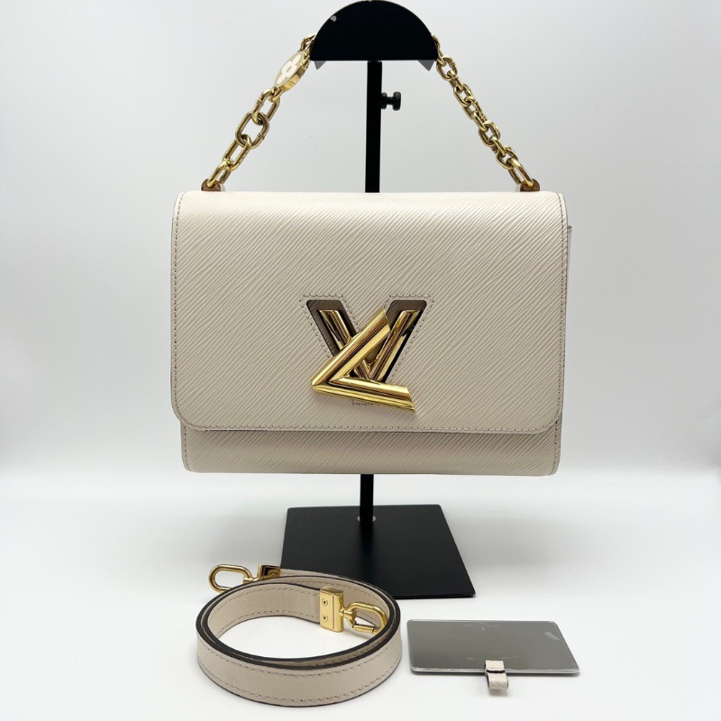 LV 白金twist中號水波紋  琺瑯鏈條肩背斜背芯片款23*17*9.5 98新配件鏡子塵袋-1