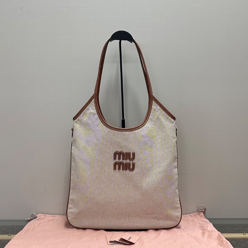 MIUMIU米白色帆布拼皮ivy 手提肩背托特包36*40 全新閒置配件塵袋-1