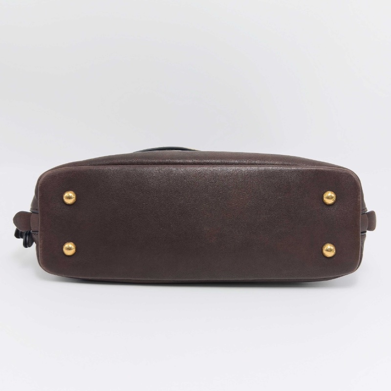 MIUMIUAventureNappa石楠木色金扣皮革手提貝殼包 27*16*10 全新閒置配件塵袋-4