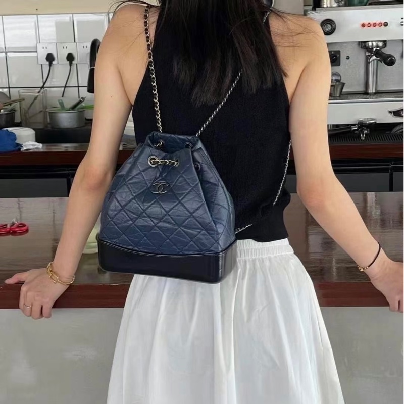 「M.Y精品」 Chanel 小香 流浪包 後背包 深藍配黑 小號-1