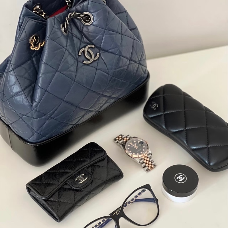 「M.Y精品」 Chanel 小香 流浪包 後背包 深藍配黑 小號-4