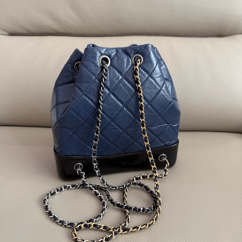 「M.Y精品」 Chanel 小香 流浪包 後背包 深藍配黑 小號-5