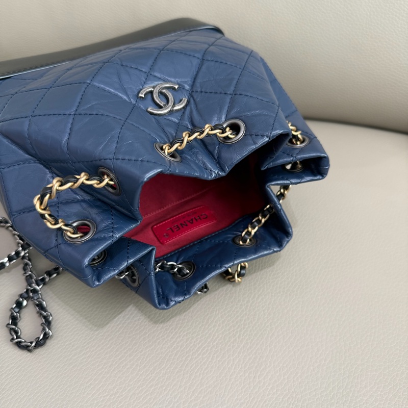 「M.Y精品」 Chanel 小香 流浪包 後背包 深藍配黑 小號-9