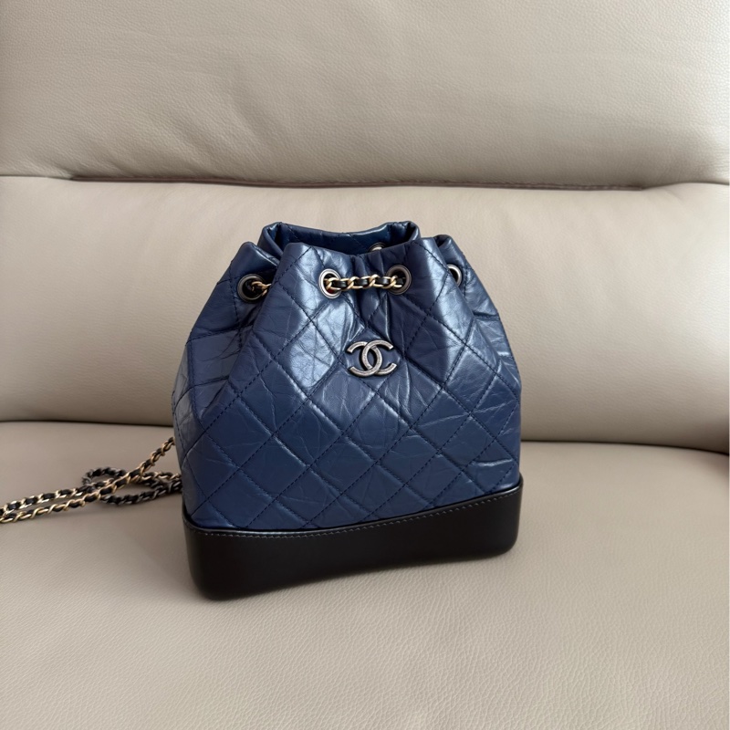 「M.Y精品」 Chanel 小香 流浪包 後背包 深藍配黑 小號-10