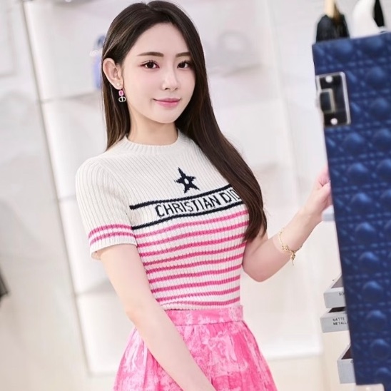 ❤️DIOR 爆款 幸運星粉色針織T恤-1