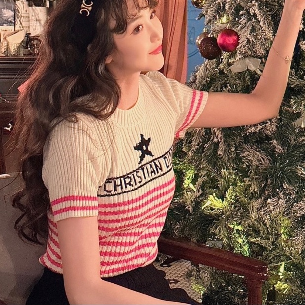 ❤️DIOR 爆款 幸運星粉色針織T恤-3