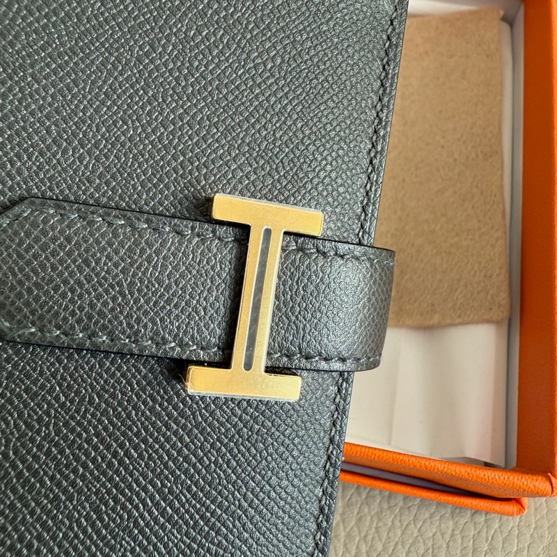 「M.Y精品」馬家 Mini Béarn 短夾 錢包 石墨灰 金釦 Madame小牛皮 「K刻」-6