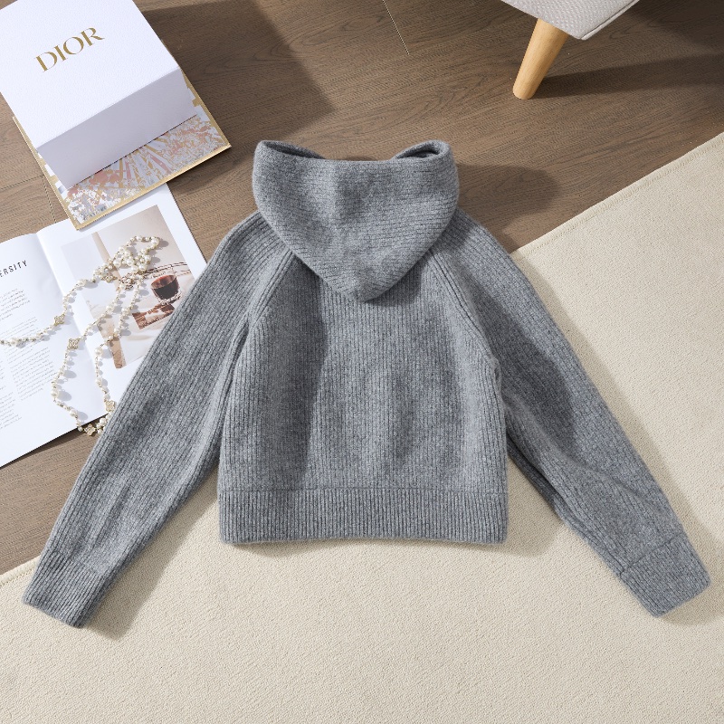 ❤️CELINE 灰色Logo款短連帽毛衣-9