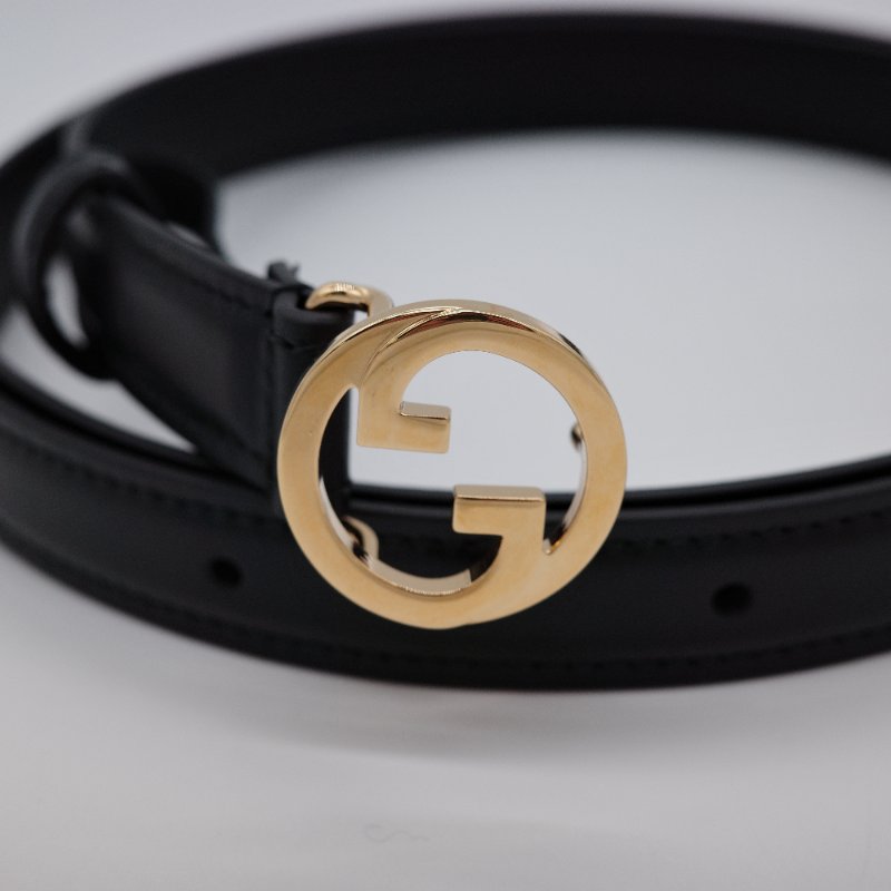 Gucci古馳 Blondie 黑色 牛皮革 細腰帶-1