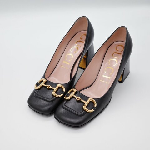 Gucci 古馳 Baby Horsebit  黑色 皮革 中跟包鞋