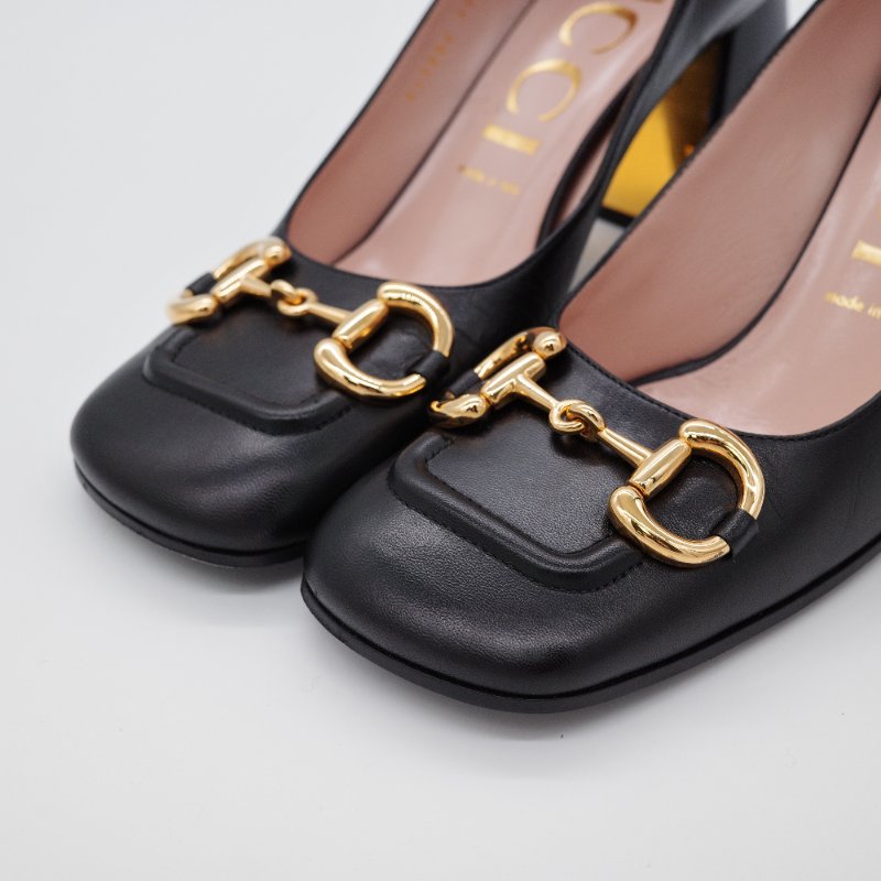 Gucci 古馳 Baby Horsebit  黑色 皮革 中跟包鞋-1