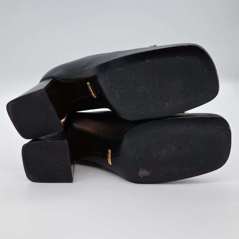 Gucci 古馳 Baby Horsebit  黑色 皮革 中跟包鞋-4