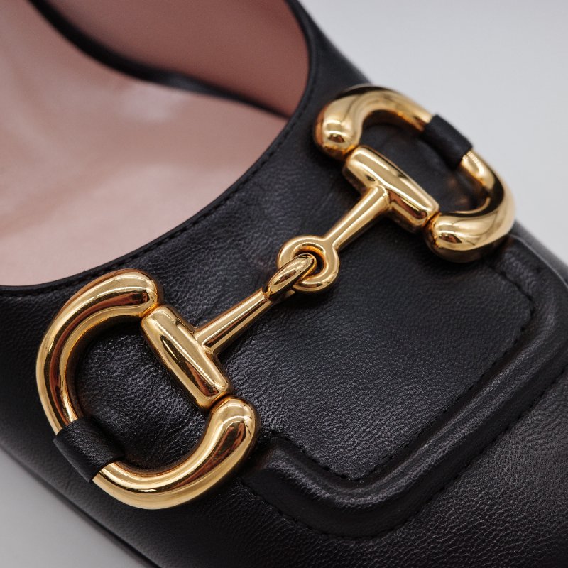 Gucci 古馳 Baby Horsebit  黑色 皮革 中跟包鞋-7