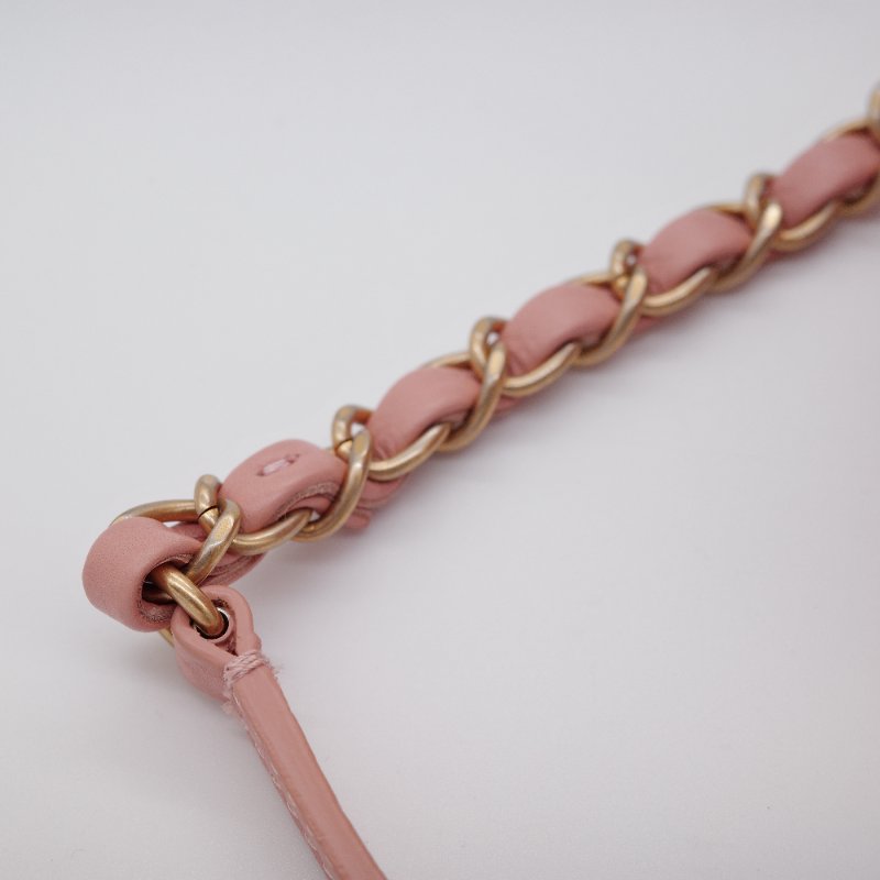 Chanel香奈兒 粉紅色菱格紋 羊皮 中型 兩用化妝包 相機包-9